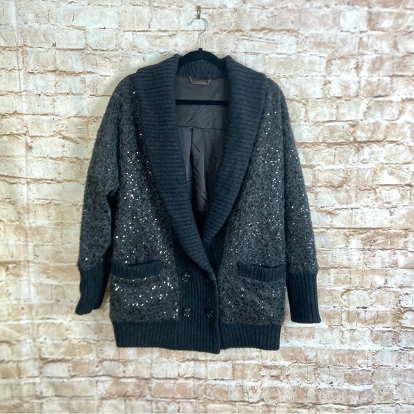 Diane Von Furstenberg Zayde Sweater Sequin Coat Size Small - Picture 4 of 11